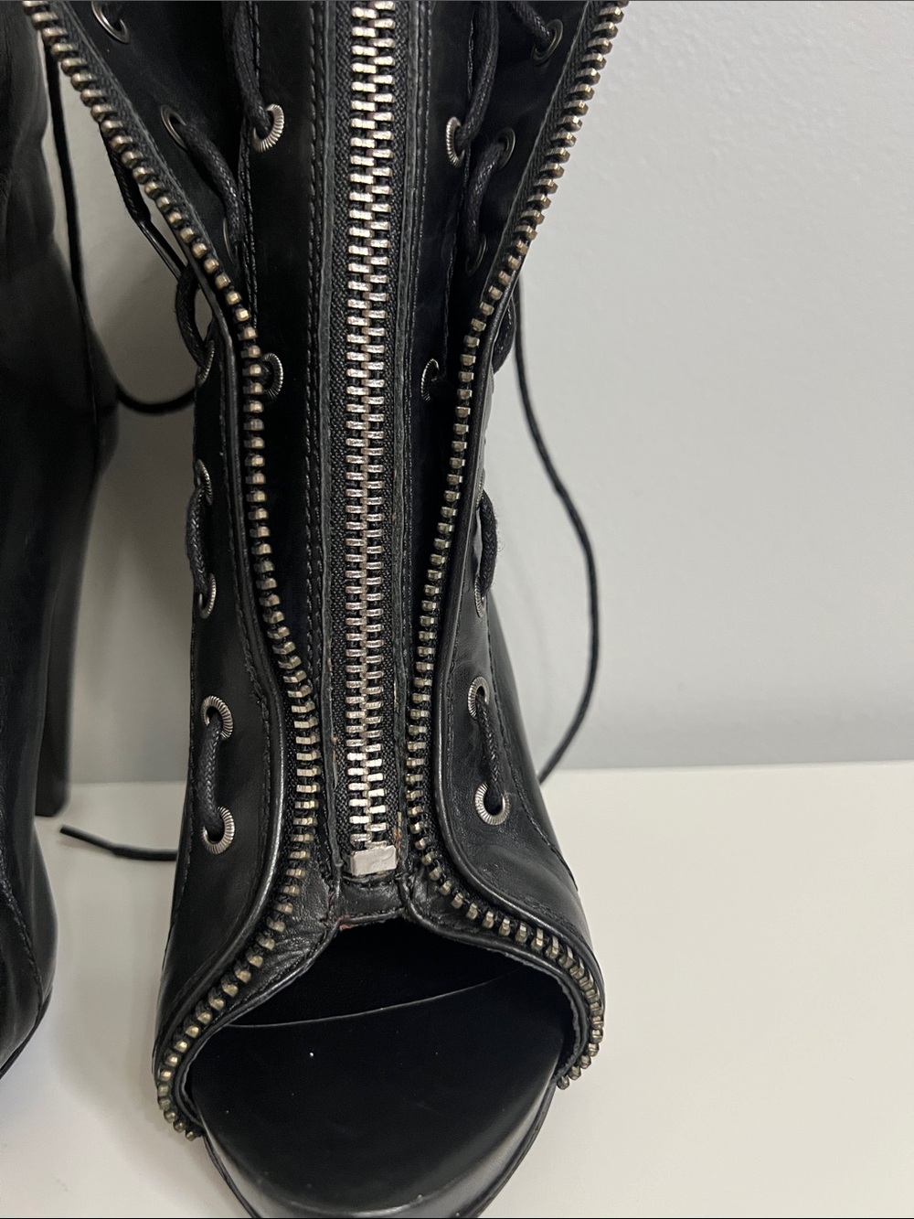 Alexander Wang Black Lace-Up Peep-Toe High Heel Boots - Picture 14 of 15